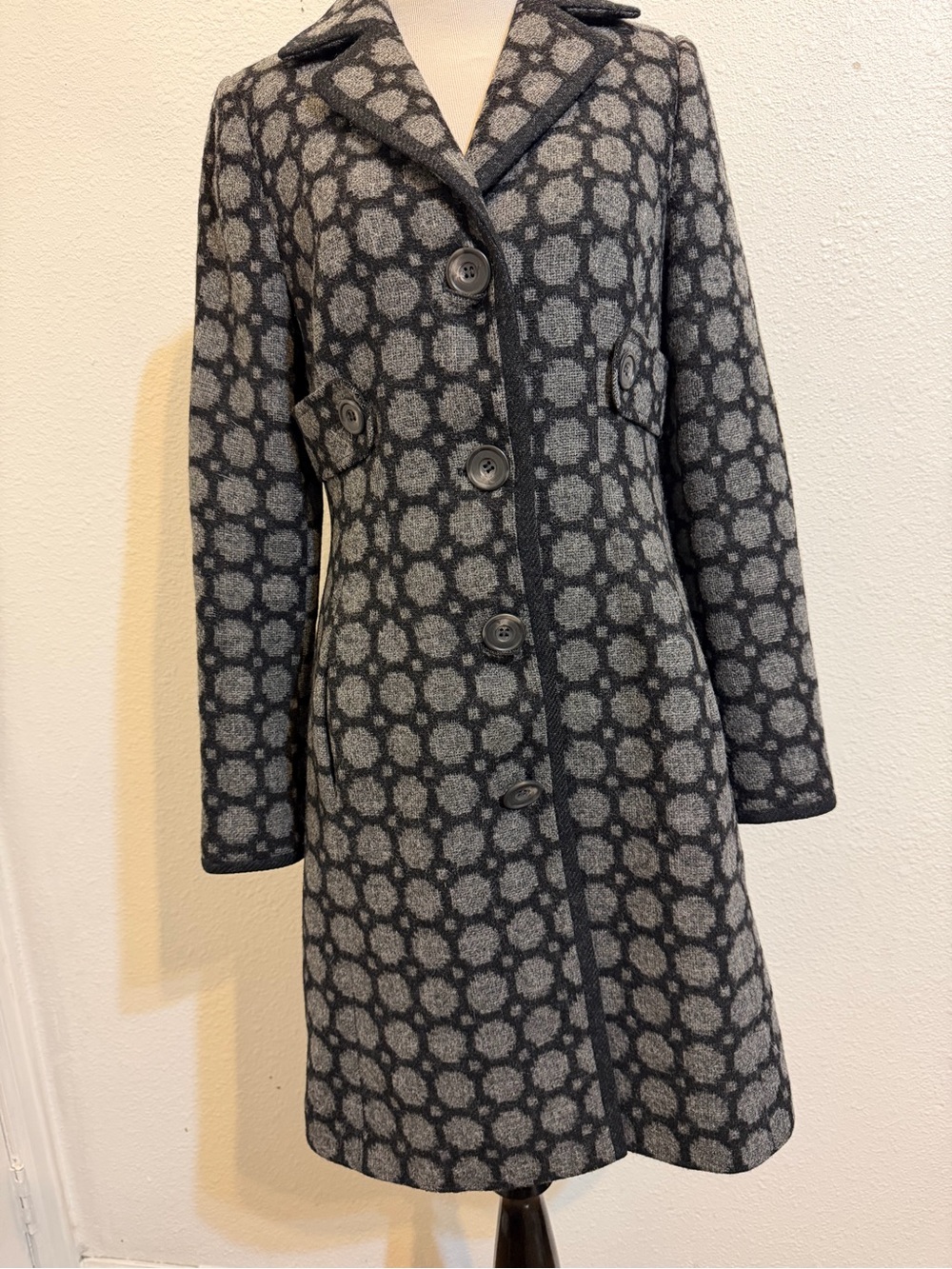 Boden British tweed by moon Gray Patterned Long Sleeve ButtonCoat Dress Wool US4